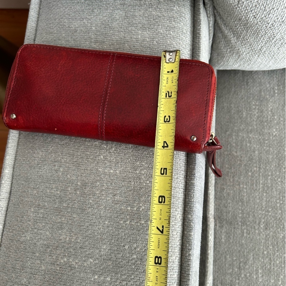Abercrombie & Fitch Vintage Boho Leather Red Zip Around Wallet Wristlet Band - Picture 5 of 7